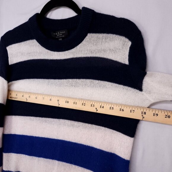 Rag & Bone Cashmere Sweater Size XXS Oversized White And Blue Stripe - Picture 8 of 10